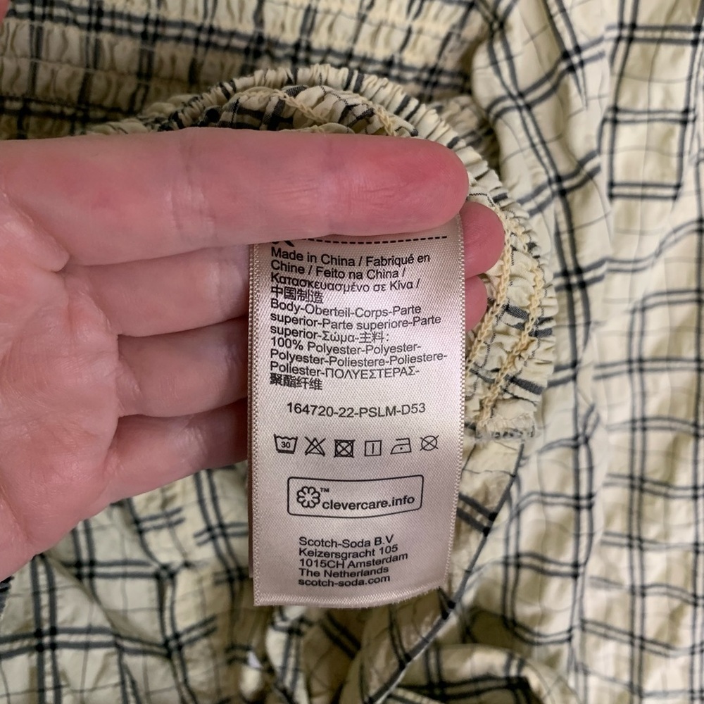 SOLD__Scotch & Soda | Smocked Tie-back Blouse Neutral Motif S - Picture 10 of 11